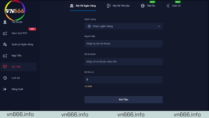 Hướng dẫn rút tiền VN666